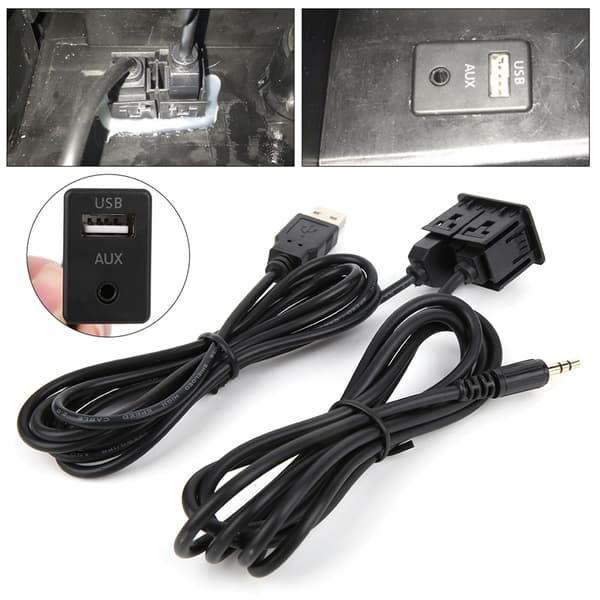 3,5 mm AUX-forlængerkabeladapter Indbygget USB-port Hovedtelefonstik Panelmontering til bilbåd