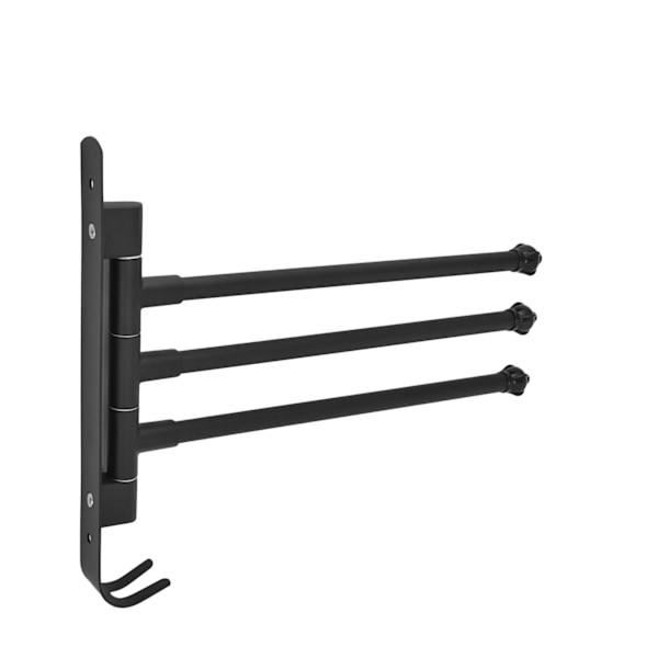 Svart, rustfritt stål, dreibar håndkleholder - 3-arms roterende håndklestang for bad, garderobe, kjøkken