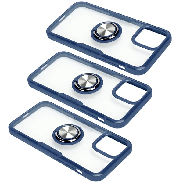 3 st 6,7 tums transparent stötsäkert telefonfodral med ringstativ för iPhone 12 Pro Max Azurblå