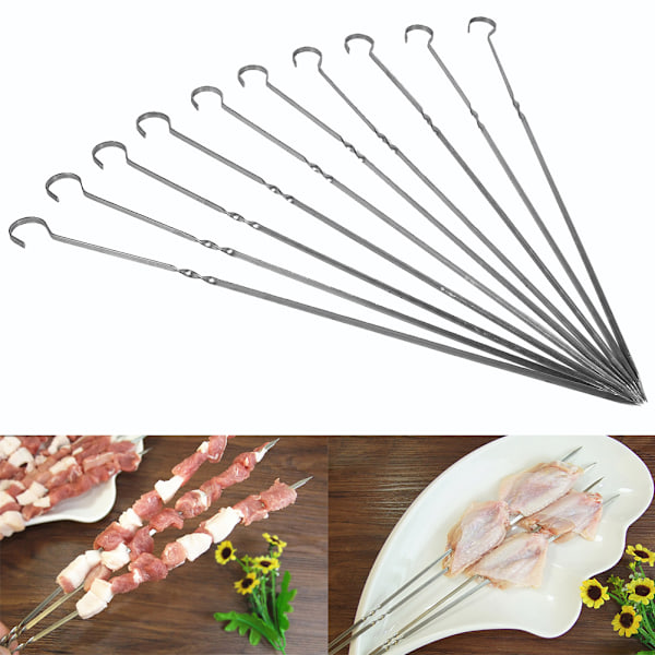10-pakning flate grillspyd i rustfritt stål for BBQ - Perfekt for kabob og kebabgrilling