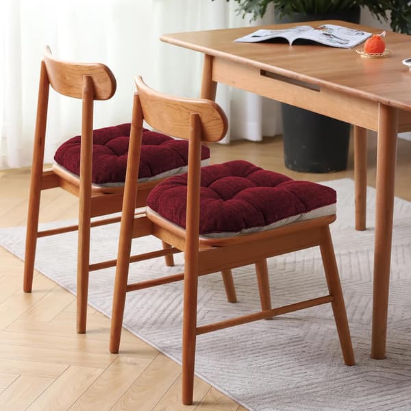 Halkskyddande stolsdynor för matstolar Set om 4, 46*43*9cm sittdyna med ba wine red