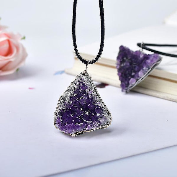 Ametist Cluster Stone Halsband Raw Crystals Heal Stone hänge
