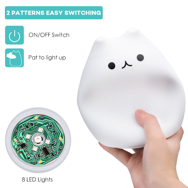 Søt Katte Nattlampe: Myk Silikonlampe med Trykkontroll, Perfekt for Avslapning og Dekompresjon