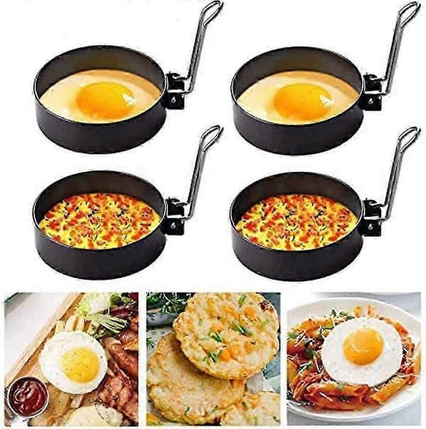 4 stk. eggering i rustfritt stål, stekt eggform, rund posjert egg til stekte egg, eggeruller, biffer, pannekaker, stekt egg-pannekakeform [dt]
