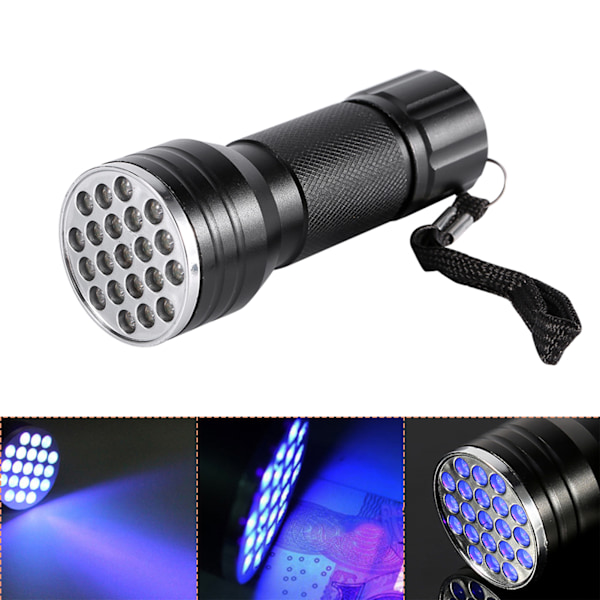 Premium UV 21 LED Lommelykt med Aluminiumskropp og Violett Bakgrunnsbelysning for Effektiv Deteksjon
