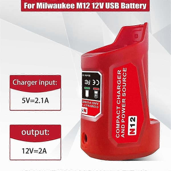 N12 Batteristrømadapter kompatibel med Milwaukee 12V M12 Batteri