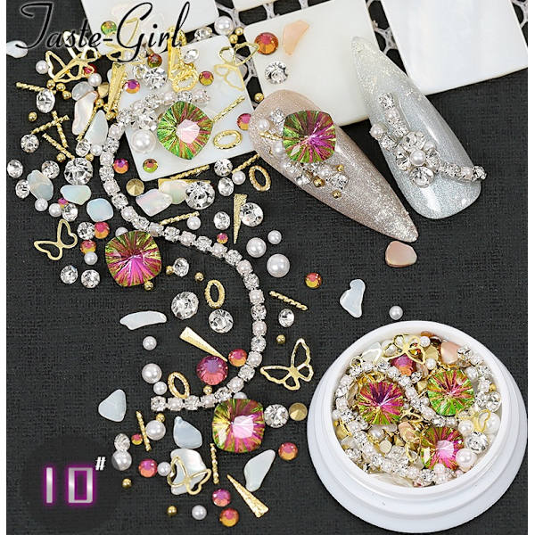 4-pack Shell Nail Art Pearl Diamond Metal Chain Set 09+10+07+08