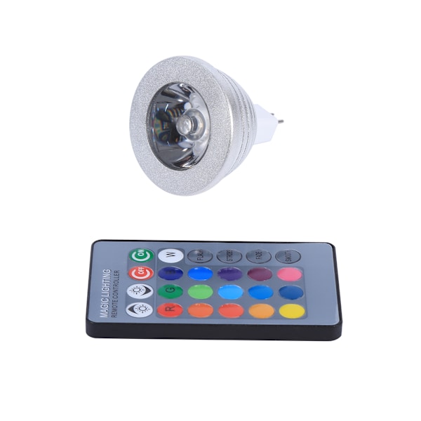 MR16 3W RGB LED Fargeendrende Pære med Fjernkontroll for Hjemme- og Bar-bruk, 12V-24V