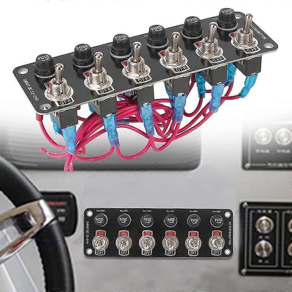 【DENGTU】6-veis vippebryterpanel 12-24V På/Av-vippebryterpanel med 10A-sikringer