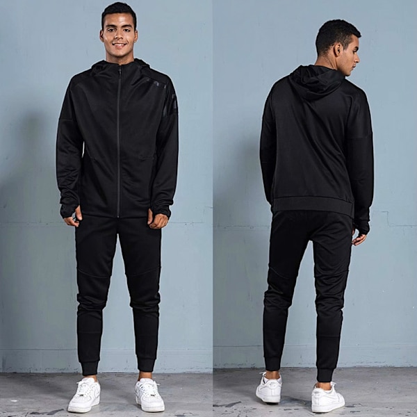 Sportkläder set för män Fotbollströja Fotboll Träningskläder Löphuvtröjor herr Långärmad träningsoverall Sporting sweatsuit black set 3XL