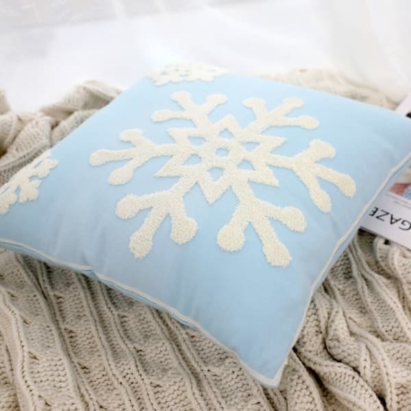 【DENGTU】45x45cm Myk Canvas Jul Vinter Snøfnugg (1 Par, Himmelblå)