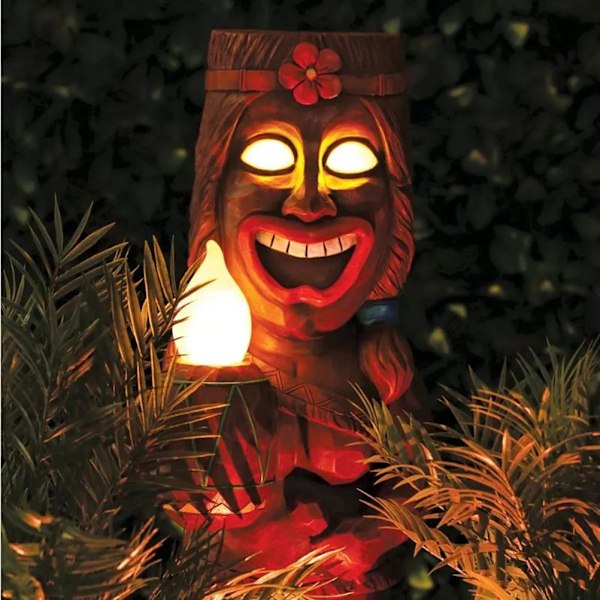 Solar LED Tiki Figur - Hagedekorasjon for Veranda, Plen og Sti