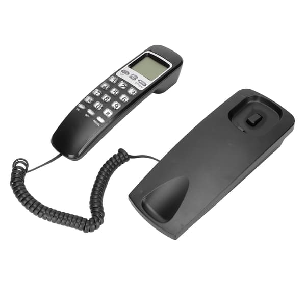 Fastnettelefon til væg med LCD-skærm og nummerpræsentation, sort