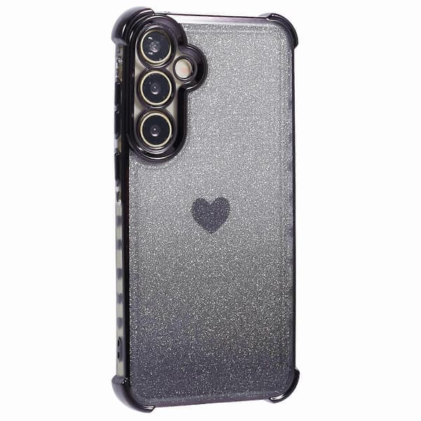 Til Samsung Galaxy A55 5G telefondeksel Gradient Glitter Hjerte Galvanisering TPU bakdeksel Black