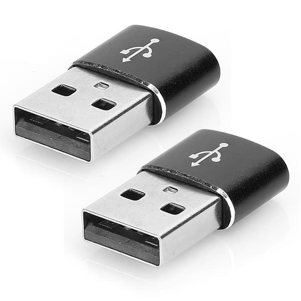 2 st Aluminiumlegering Typ C till USB Adapter Laddningssynkronisering Dataöverföring Svart