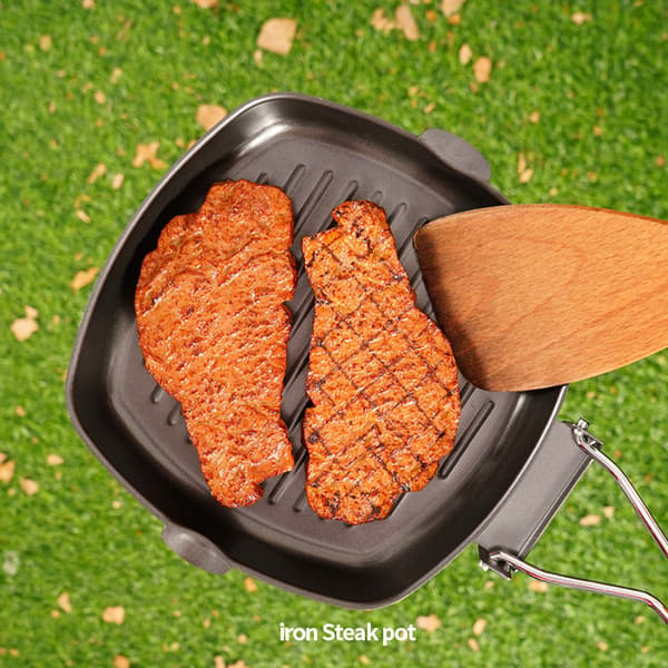 24 cm non-stick grillpanne med sammenleggbart håndtak, bærbar utendørs stekepanne for camping