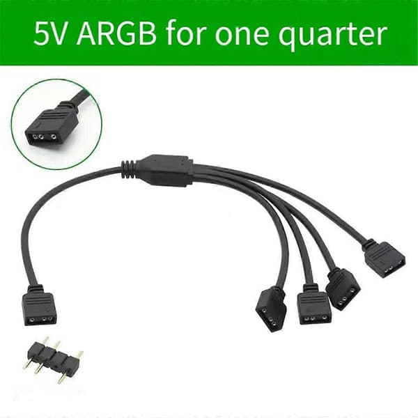 2 stk. ARGB Splitterkabel, 1-til-4 Hun til Hun 5V 3-benet Adresserbart RGB Splitter Forlængerkabel