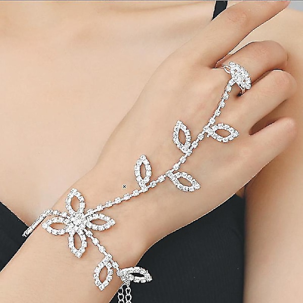 2st Crystal Rhinestone Leaf Armband Slave Chain Link Anklet