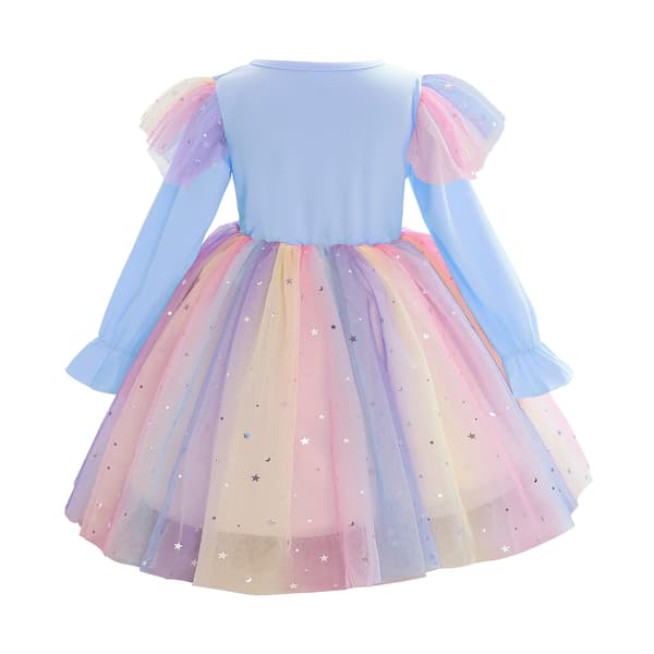 【DT】Enhörning Regnbåge Tyll Balklänning Tutu Prinsess Tema Fest blå blue 110cm