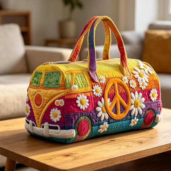 【DT】Hippie Bohemian Quiltad Weekendväska, Multifunktionella Tygväskor med Dragkedja, Handgjorda Retro Bokväskor för Fest