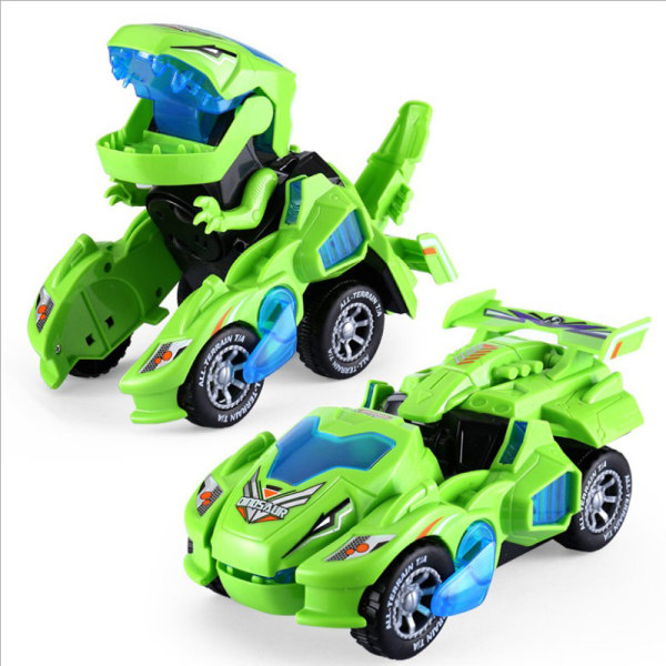 Leksaksbil automatisk transformerande dinosaurie med ljus och mu Green