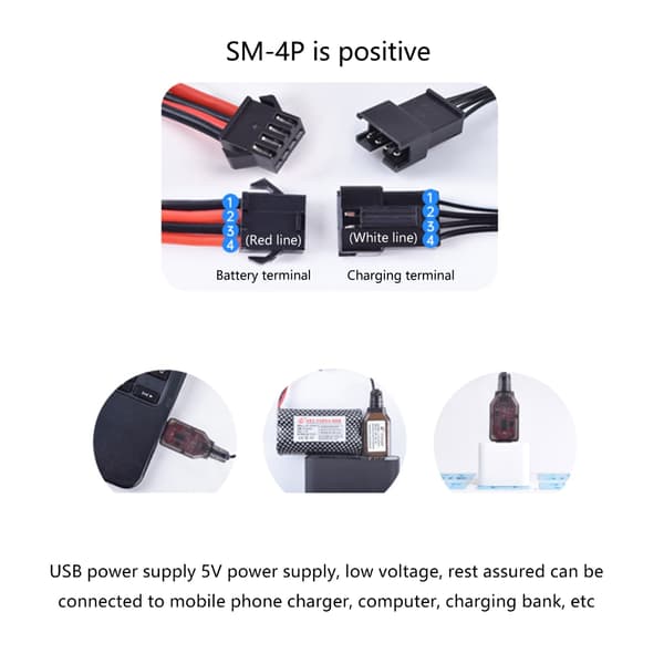 USB-opladerkabel SM4P USB-opladerkabel til 7,4 V lithiumbatterier i RC-modeller