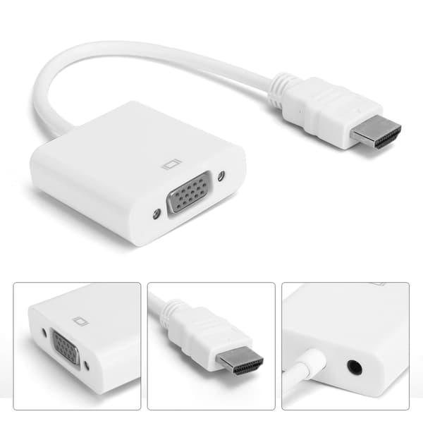 HDMI til VGA-konverterkabel med 3,5 mm lyd for Chromebook Raspberry Pi Xbox Hvit