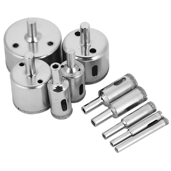 10-delt Diamantbor Sett (6-50mm) for Boring i Fliser, Keramikk, Glass, Porselen og Marmor