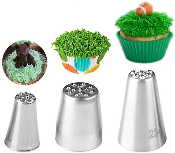 3 stk. græs-tyller i rustfrit stål til kager, fondant, cupcakes