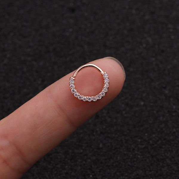 1st Kvinnor Cubic Zirconia Inlagd Hoop Nose Ring Huggie Örhänge rose gold 10mm