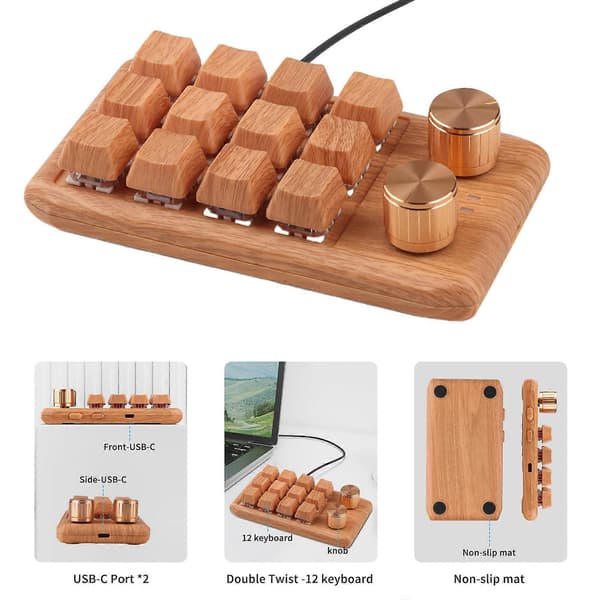 12 Taster Programmerbart Gaming Tastatur USB/Bluetooth-kompatibelt Mini Tastatur Fullt Programmerbart Mekanisk Tastatur Flerfarget Wired