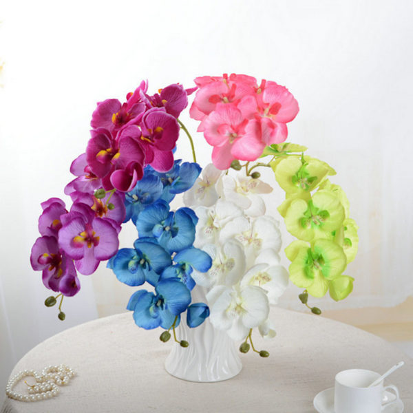 Kunstig Hvit Phalaenopsis Orkide Stilk - 8 Små Blomster, Blomsterdekorasjon i Plast