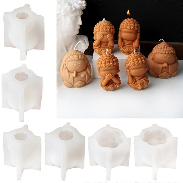 Silikoneforme Buddhas Statue Lysforme Rulai Buddhas Støbeforme Håndværksartikler Harpiksforme til Lysfremstilling Flerfarvet 4