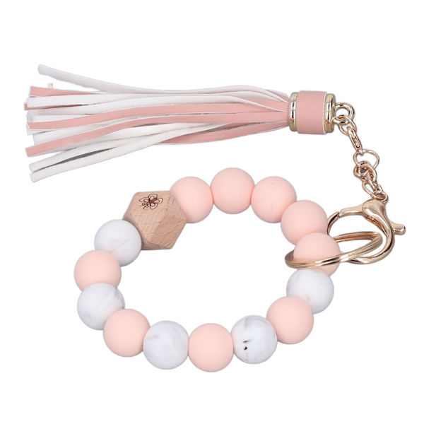 Fargerikt nøkkelring armbånd med perler, metallnøkkelring og dusker - Stilig håndleddsstropp for hjem, utflukter og reiser #002