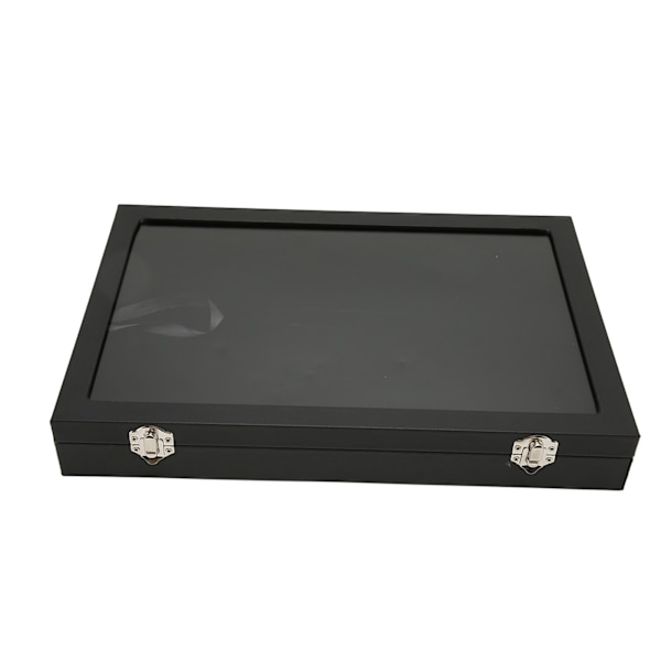 Militärmedalj och smyckesnålsmärkessamlingsskärm i transparent dammtät skugglåda med svart PU-läder - 35x24x5cm / 13,8x9,4x2,0in