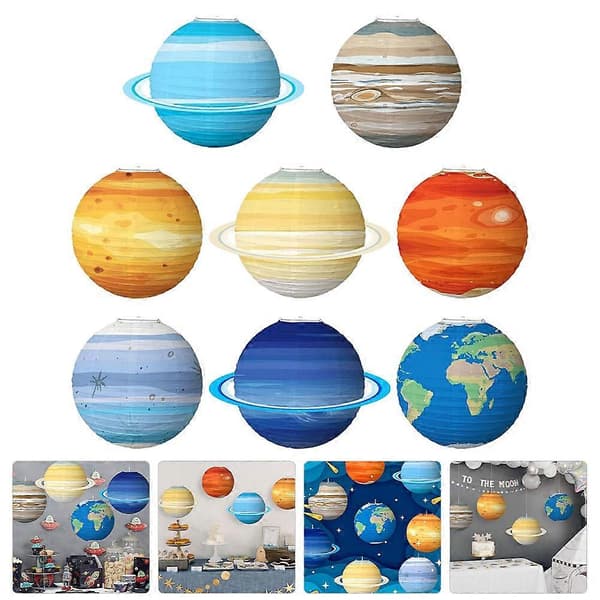 [DT]8 stk. Planetdekorasjoner Rom Papirlanterne Planeter Lanterner Ytre rom Festdekorasjon