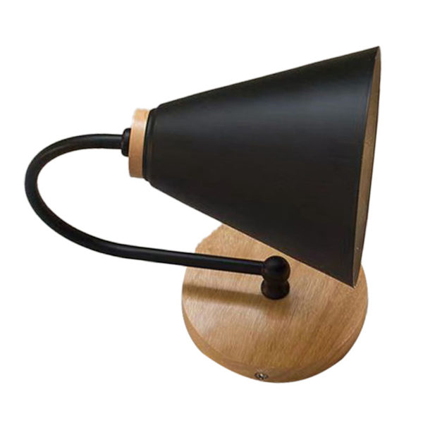 Böjd vägglampa i järn med lampskärm för sovrum, vardagsrum, arbetsrum - Väggmonterad korridorlampa i svart (glödlampa ingår ej)