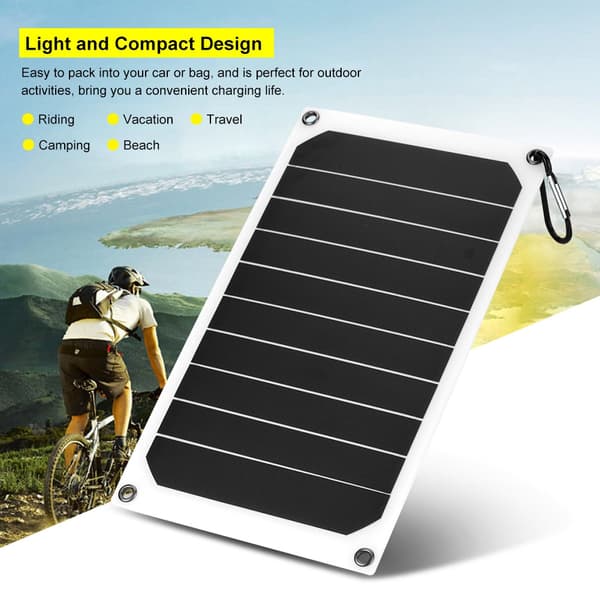 Vanntett Solcellepanel Lader Bærbar 10W med 5V USB-utgang