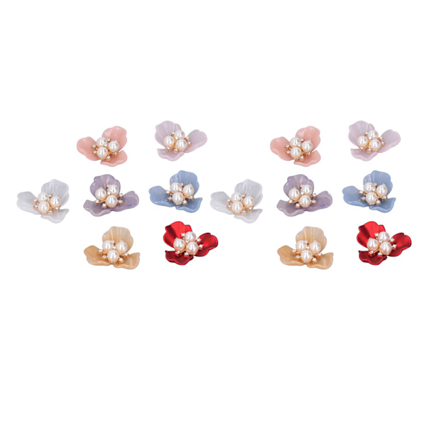 DIY 14 st. pärlstenknappar - utsökta platta blommor i strass med pärlor för kläder och broscher
