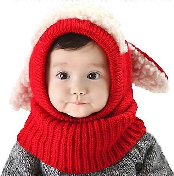 Vinter Barn Hatt Hette Skjerf Sett Balaclava Øreklaff Hette Skjerf Småbarn Snood Lue Caps for Baby Jenter Gutter Red
