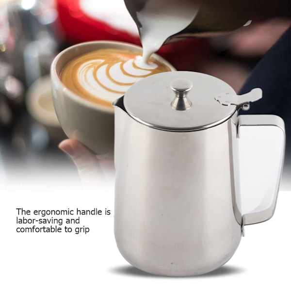 Kaffekrus i rustfritt stål med lokk - 2000 ml melkeskumkanne for latte-kunst