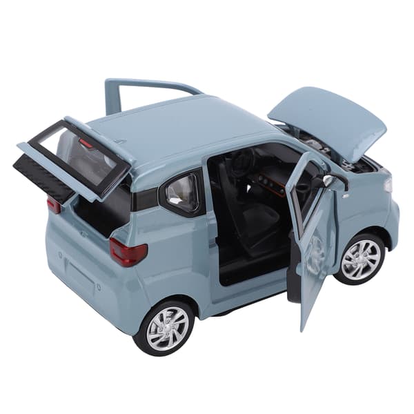 Blå 1/24 Skala Legering Støpt Mini EV Modellbil med Uttrekkbart Tak Koffert Leke for Barn Over 3 År