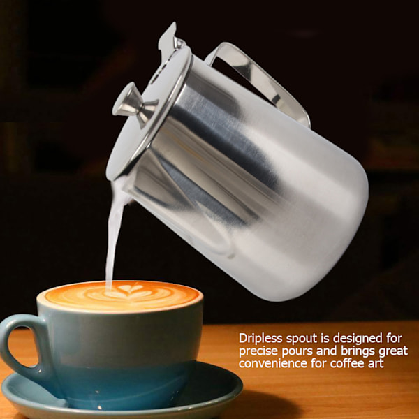 Melkepitcher i rustfritt stål med lokk for Latte Art - 1000 ml kaffekopp