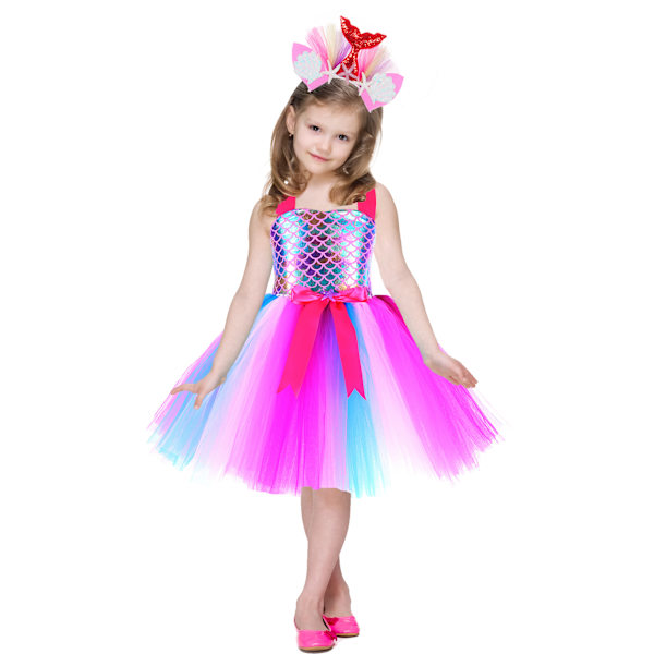 Barns sjöjungfrupresent Huvudbonader + Tutu-kjol Rose Mermaid M (3-4 years old)