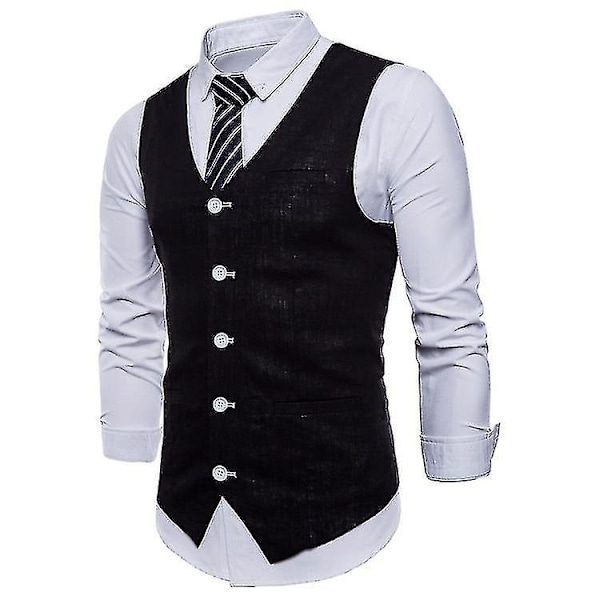 Enknäppt väst för män i enfärgad färg black XL