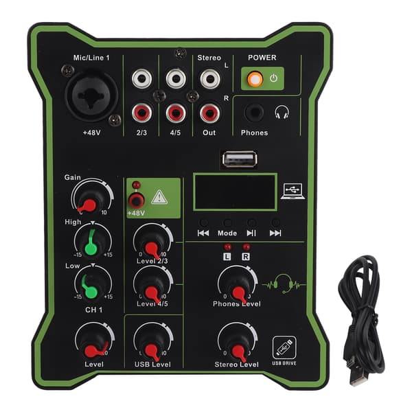 5-kanals linjemixer mini-lydmixer med Bluetooth USB-efterklangseffekt til mobiltelefoner, tablets og computere