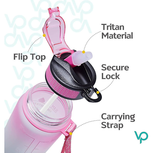32oz Bpa gratis dricksvattenflaska för friluftsentusiaster Ombre Pink Purple