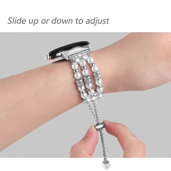 Til Google Pixel Watch Perle Halv Armbånd Urrem Silver