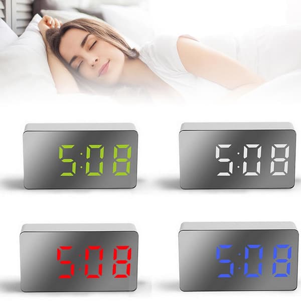 LED Spegel Digital Väckarklocka Multifunktionell Mini Elektronisk Klocka för Sovrum Vardagsrum Kontor