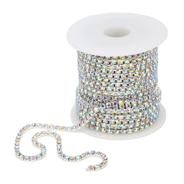 Fargerik Rhinestone Trim: 10 meter, 3mm, Sølv Bak AB Farge for DIY Håndverk, Klær Dekorasjon, Gaver
